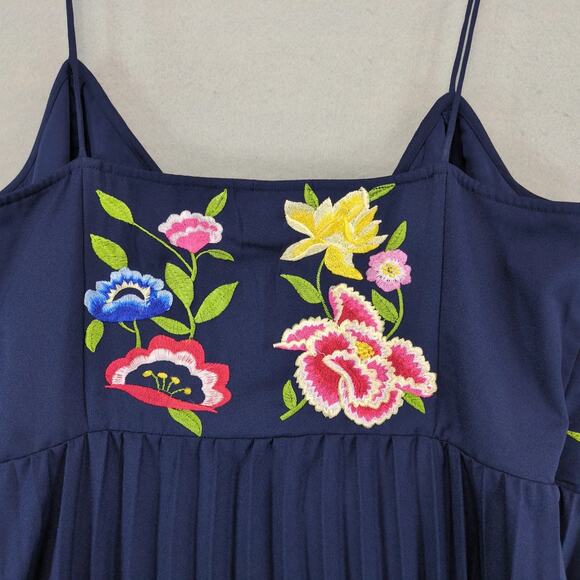 ASOS Design Navy Floral Embroidered Midi Wrap Dress 12 Tall Pleated Sleeveless - Picture 9 of 10